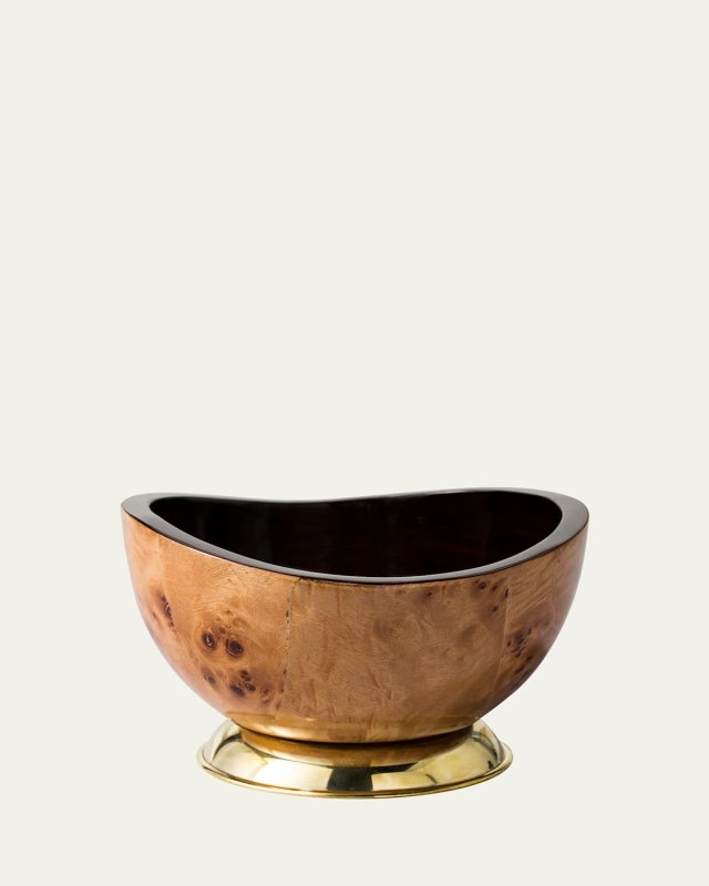 Burl Veneer Accent Bowl With Brass Base
